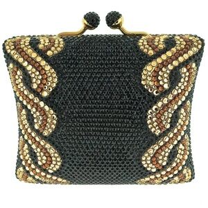 Designer Black/Gold Minaudiere Evening Clutch w/ Austrian Swarovski Crystals